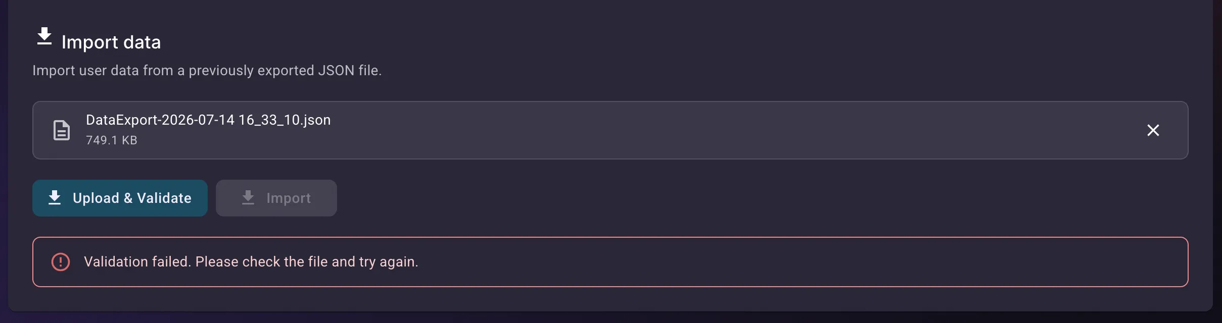 Data import error