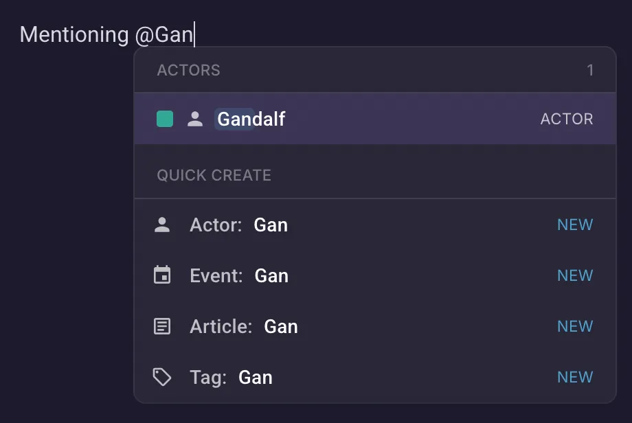 Mentions quick select menu