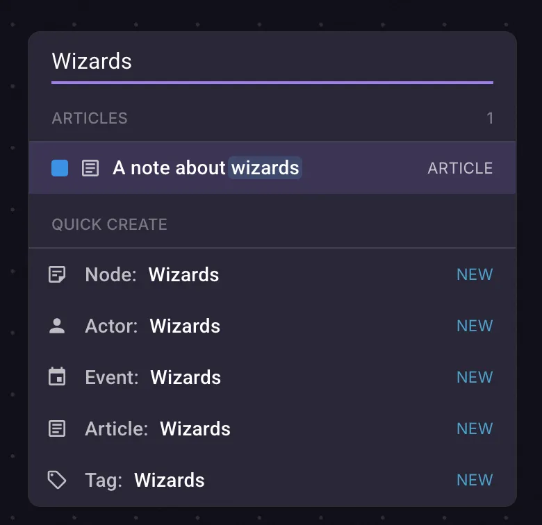 Mindmap quick select dropdown